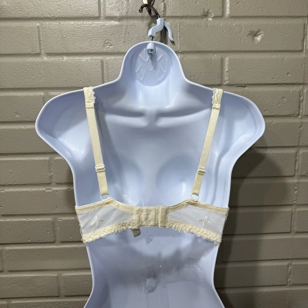 Vintage Y2K Chantelle Paris Lace Embroidered Sheer Mesh Bra‎ 32DD Made in France